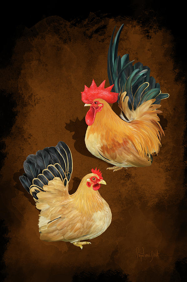 Chicken Digital Art - Japanese Bantams Black Tailed Buff by Sigrid Van Dort Chicken Digital Art - Japanese Bantams Black Tailed Buff by Sigrid Van Dort