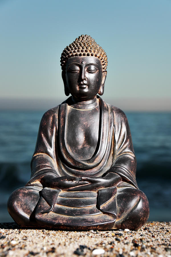 Japanese Buddha Statue At Ocean Shore Photograph by Wesvandinter