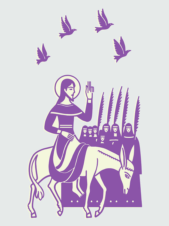 Dove Drawing - Jesus Riding Mule Passing Nuns #1 by CSA Images