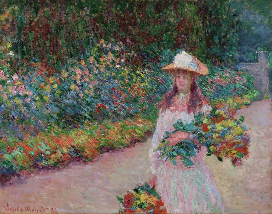 Claude Monet Painting - Jeune Fille Dans Le Jardin De Giverny by Claude Monet