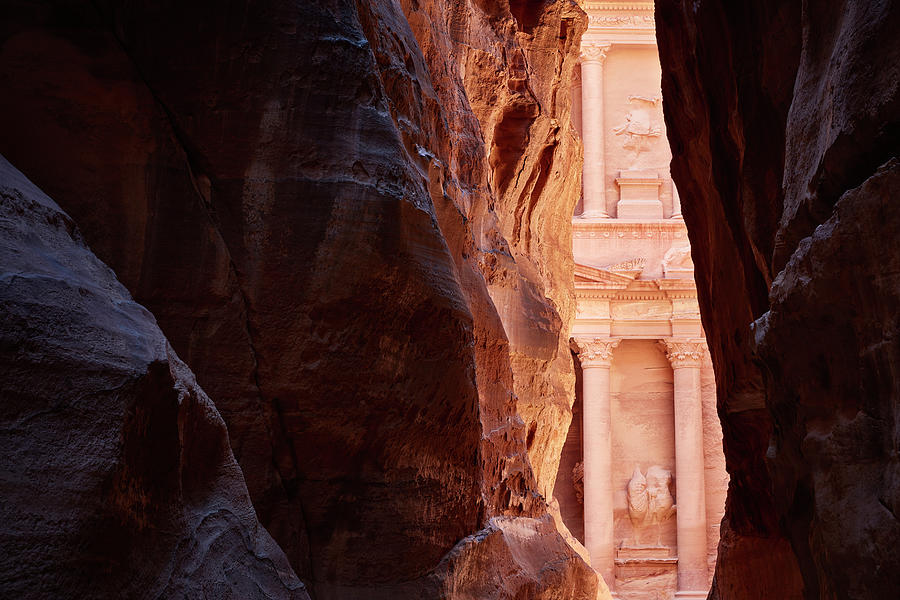 Jordan, Maan, Petra, Arabian Peninsula, Incense Route, The Treasury, View From The Siq #1 Digital Art by Richard Taylor