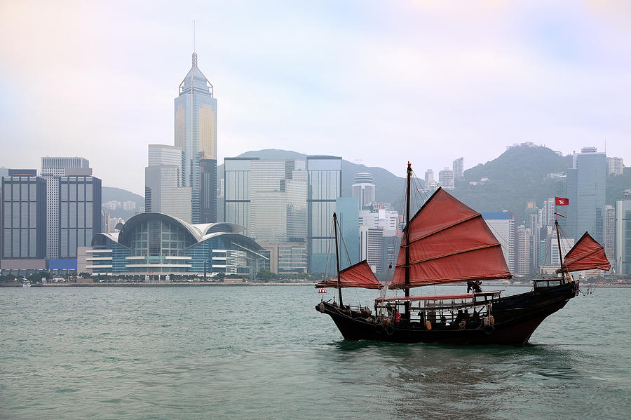 Junkboat In Hong Kong Harbour Photograph by Kingwu | Fine Art America