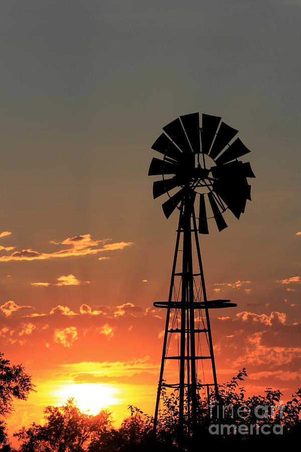Sunset Digital Art - Kansas Windmill Sunset  #1 by Robert D Brozek