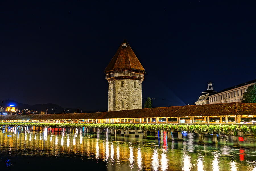 Kapellbrucke at Night Lucerne II Photograph by Patricia Caron
