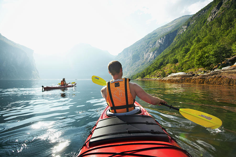 Kayaking On Geirangerfjord, Norway #1 Digital Art by Richard Taylor