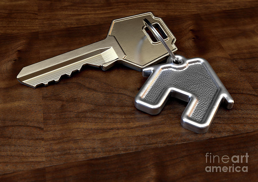Key Digital Art - Key And House Keyring by Allan Swart Key Digital Art - Key And House Keyring by Allan Swart