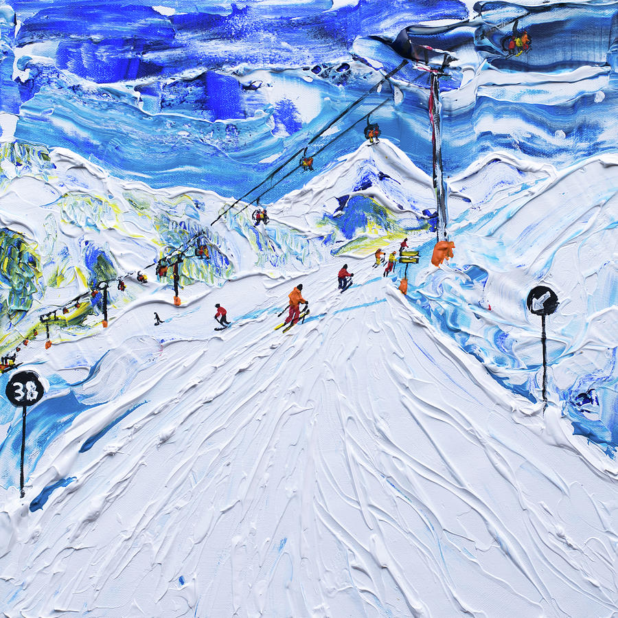 Kitzbuhel Piste 38 Skiing Print #1 Painting by Pete Caswell