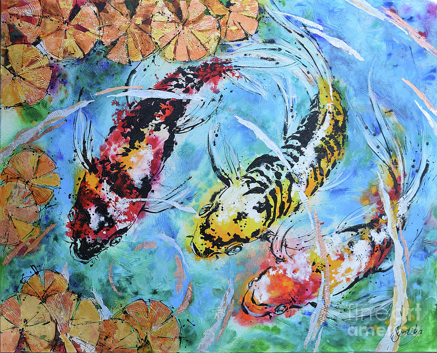 Koi in Lily Pad  Painting by Jyotika Shroff
