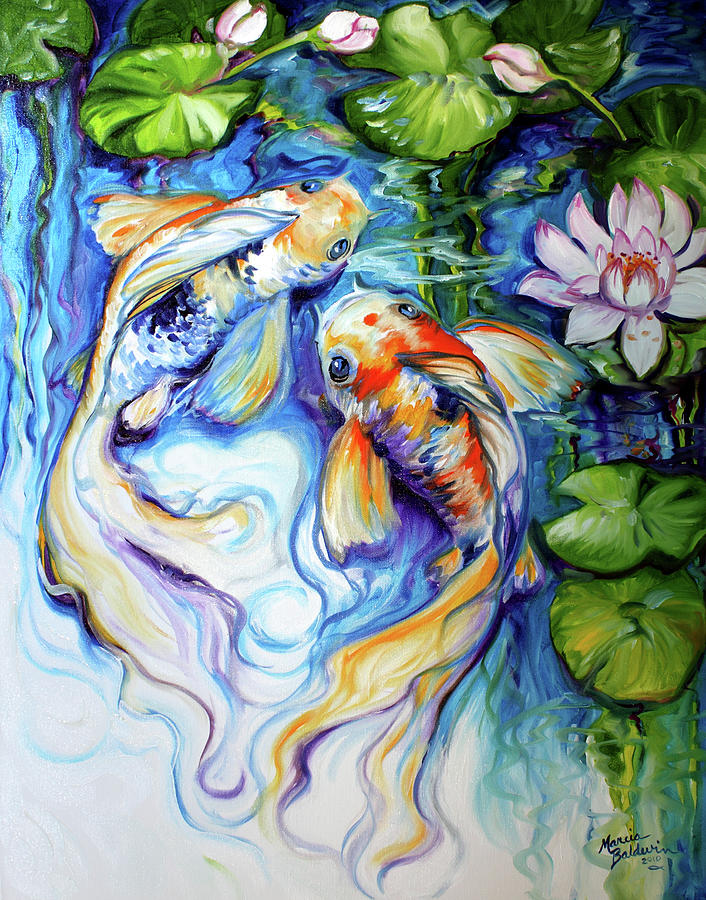 Lily Painting - Koi Koi And Lily #1 by Marcia Baldwin