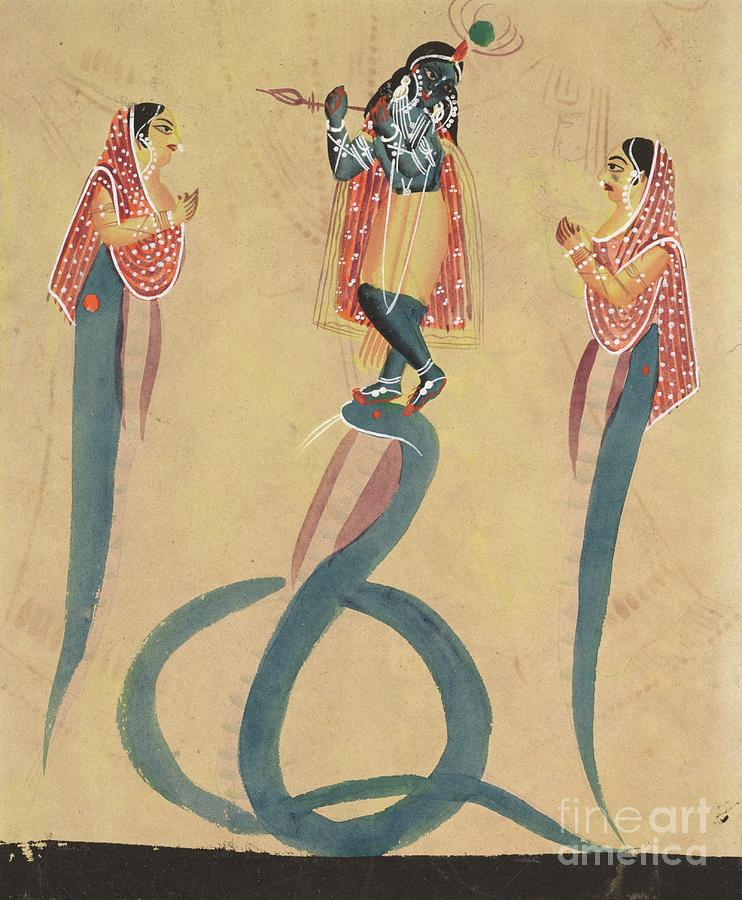 Krishna As Kali Worshipped By Radha #1 Drawing by Heritage Images