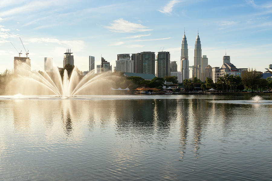 Architecture Photograph - Kuala Lumpur Skyline And Fountation #1 by Prasit Rodphan