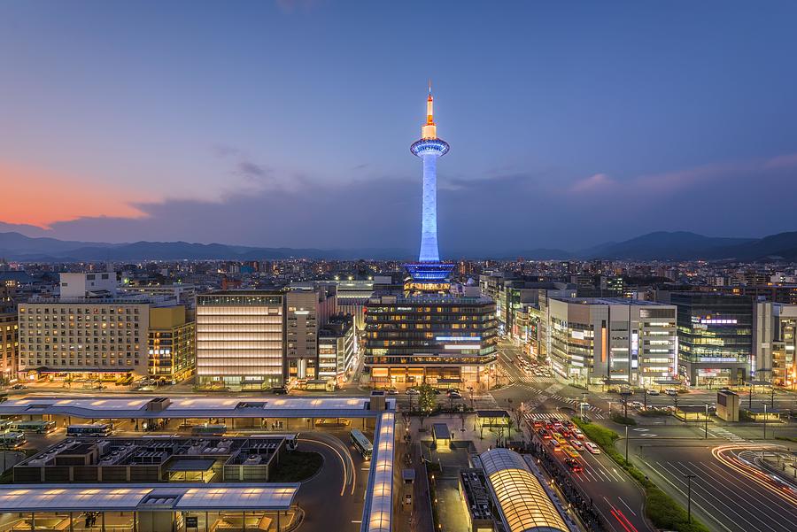 Sunset Photograph - Kyoto, Japan Cityscape At Kyoto Tower #1 by Sean Pavone