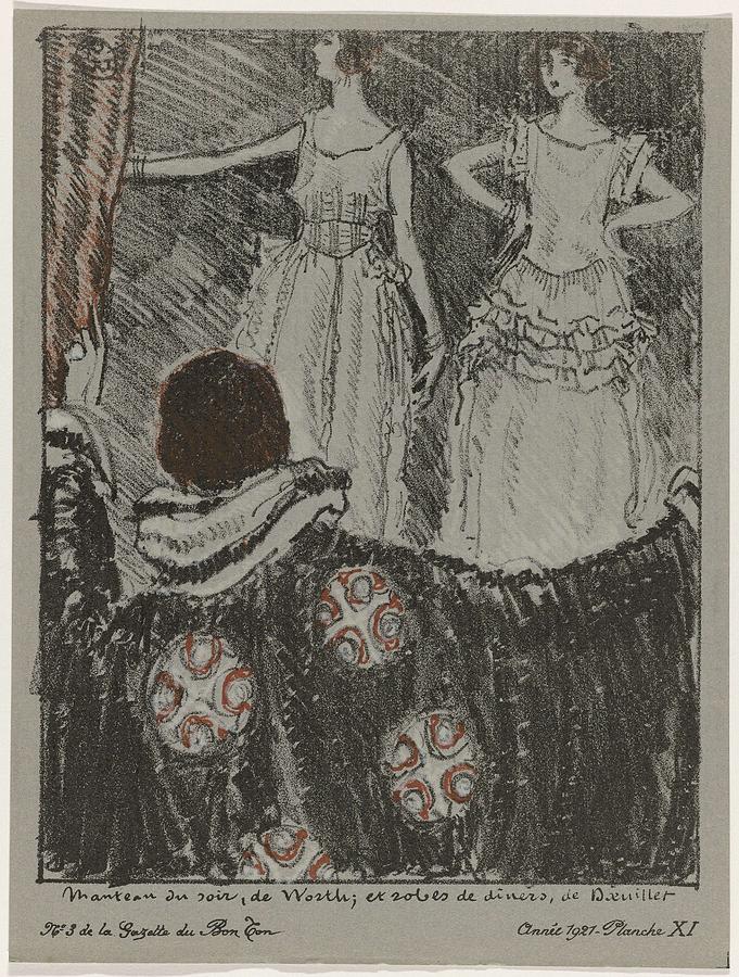 La Gazette du Bon Ton, 1921 - No. 3, Pl IX  Dress afternoon Beer,. and evening dress, Worth. Wearing #1 Painting by Celestial Images