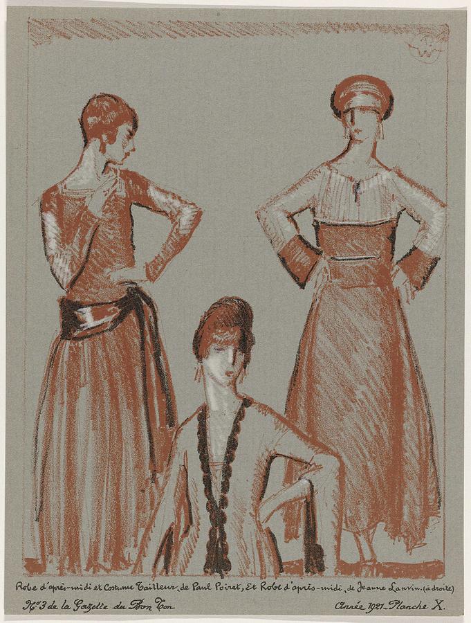 La Gazette du Bon Ton, 1921 - No. 3, Pl X  Dress afternoon and suit tailor Paul Poiret gown and afte #1 Painting by Celestial Images