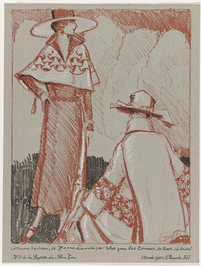 La Gazette du Bon Ton, 1921 - No. 3, Pl XII tailor Suit, Jeanne Lanvin. and dress for the races, Be #1 Painting by Celestial Images