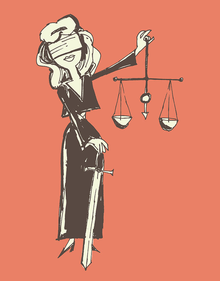 Vintage Drawing - Lady Justice, Justitia #1 by CSA Images