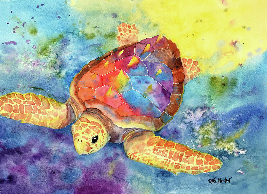 Turtle Painting - Lady Loggerhead #1 by Renee Chastant
