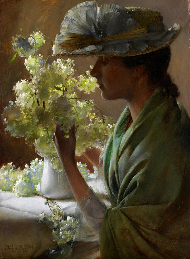 Charles Courtney Curran Painting - Lady with a Bouquet #1 by Charles Courtney Curran