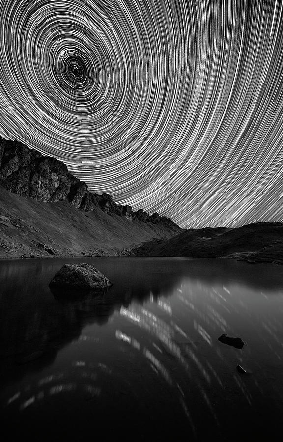 Black And White Digital Art - Lake & Stars At Night #1 by Gianni Krattli