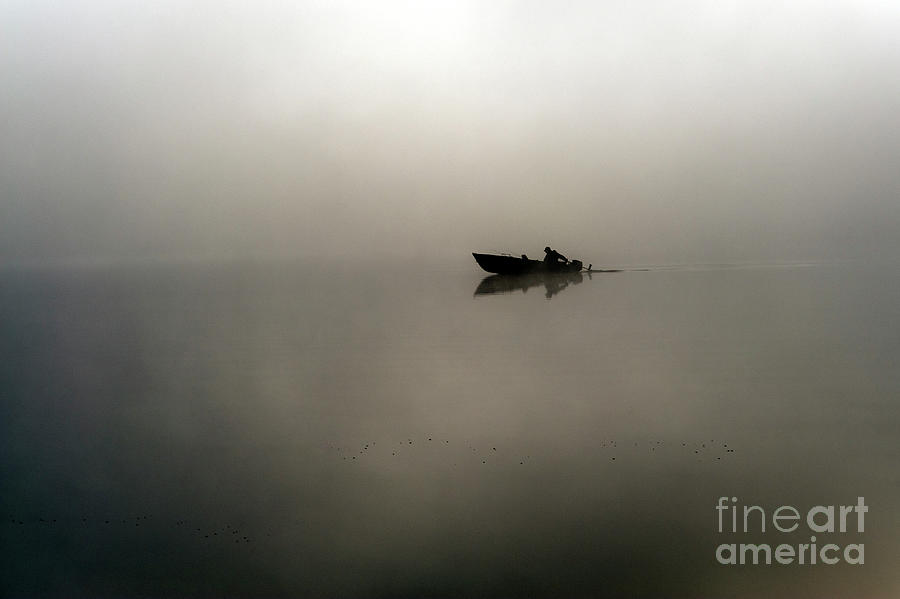 Lake Cassidy with Fisherman In Fog  #2 Photograph by Jim Corwin