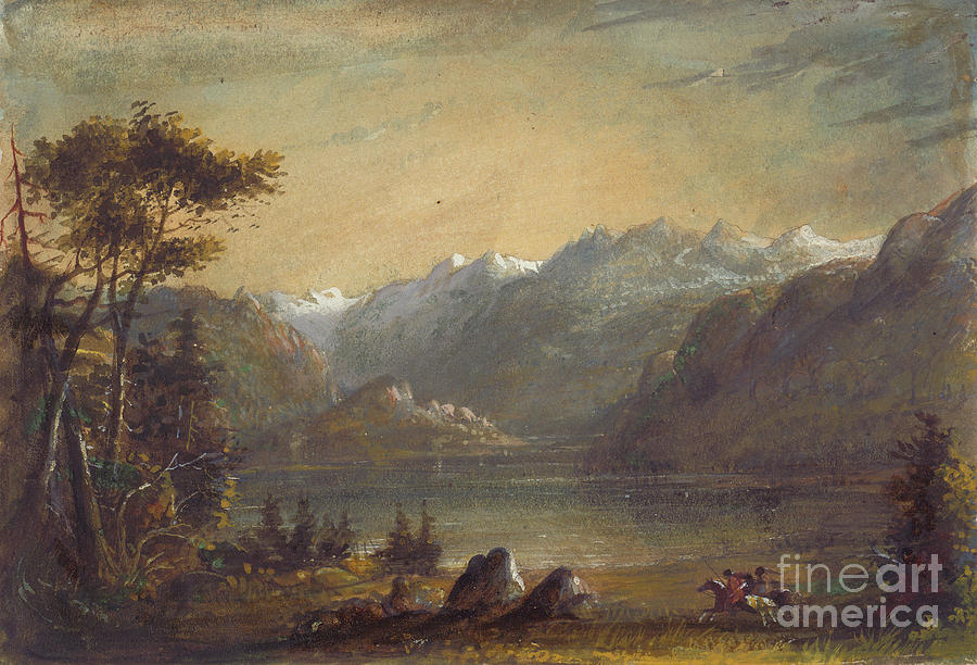 Lake Scene, Wind River Mountains, C.1837 Painting by Alfred Jacob Miller