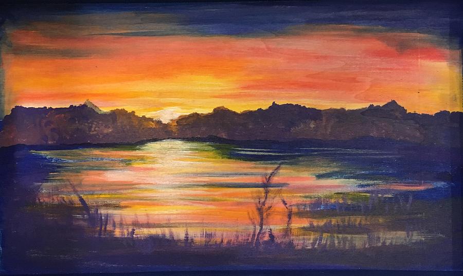 Lake Painting - Lake Sunset by Marcia Hero Lake Painting - Lake Sunset by Marcia Hero
