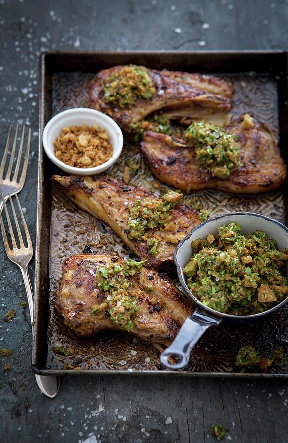 Lamb Chops With Crispy Breadcrumb And Herb Salsa #1 Photograph by Great Stock!