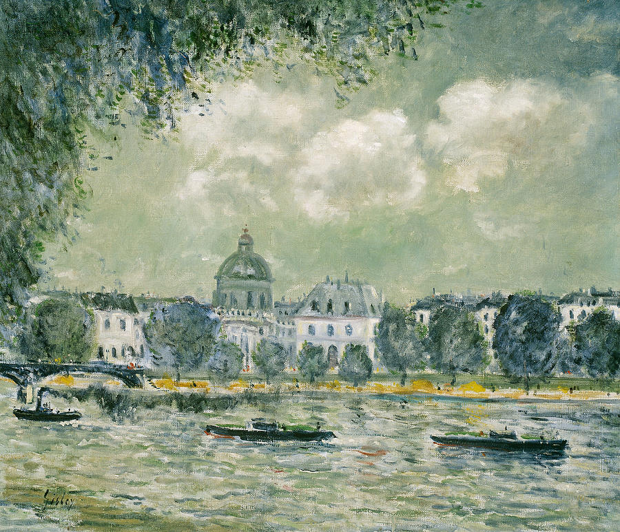 Landscape along the Seine with the Institut de France and the Pont des Arts #3 Painting by Alfred Sisley