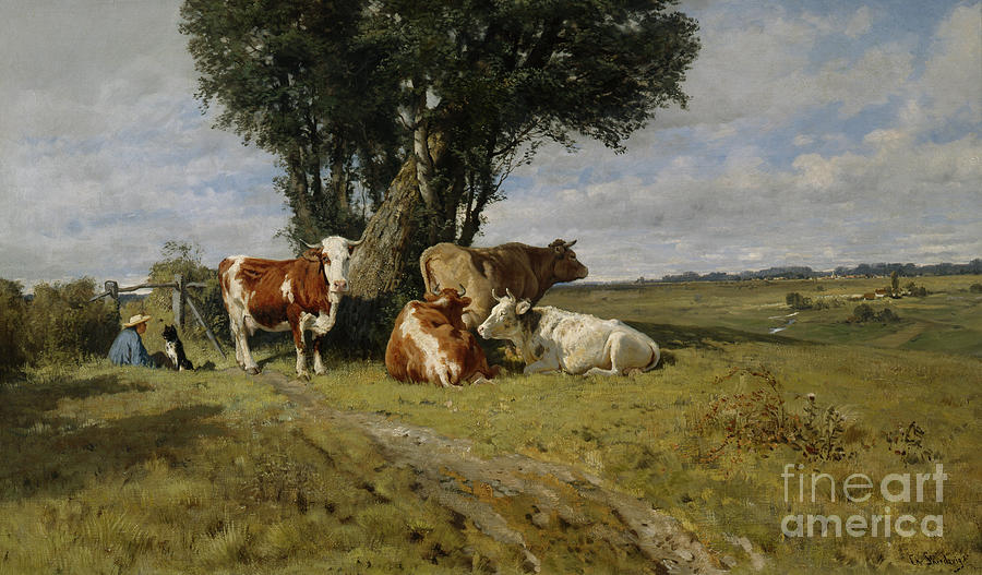 Landscape With Cows, 1880 Painting by Christian Eriksen Skredsvig