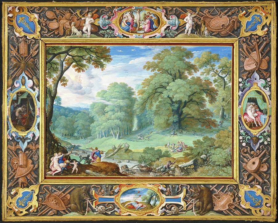 Animal Painting - Landscape With The Story Of Venus And Adonis by Hans Bol