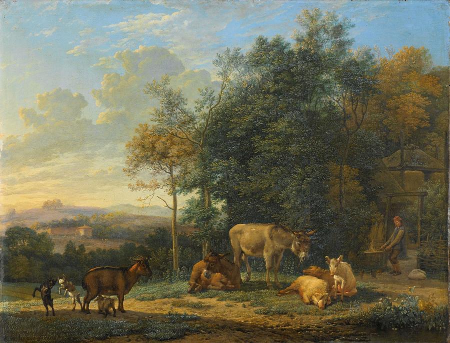 Landscape with Two Donkeys, Goats and Pigs. #1 Painting by Karel Dujardin