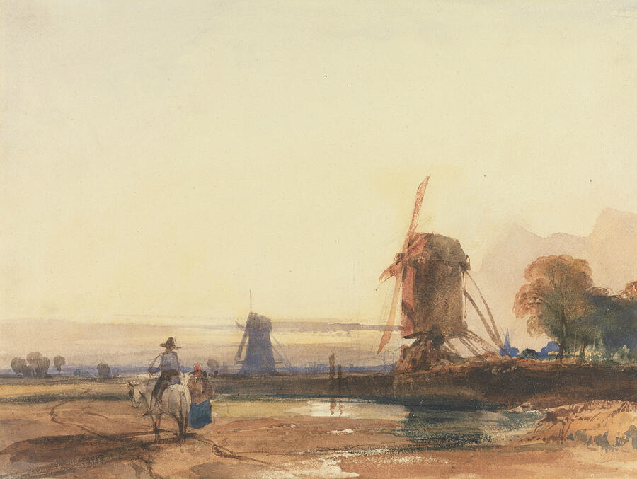 Landscape with Windmills, by 1874 Drawing by Thomas Shotter Boys