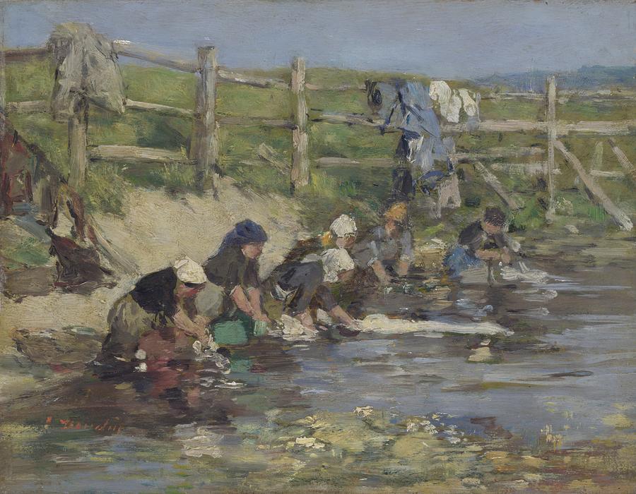 Eugene Boudin Painting - Laundresses by a Stream #1 by Eugene Boudin