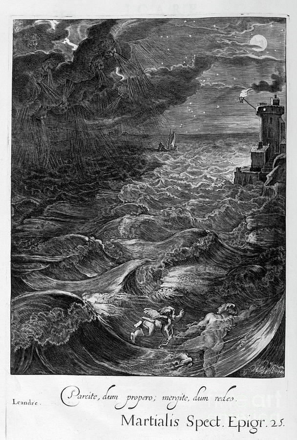 Leander Swims Over The Hellespont #1 Drawing by Print Collector