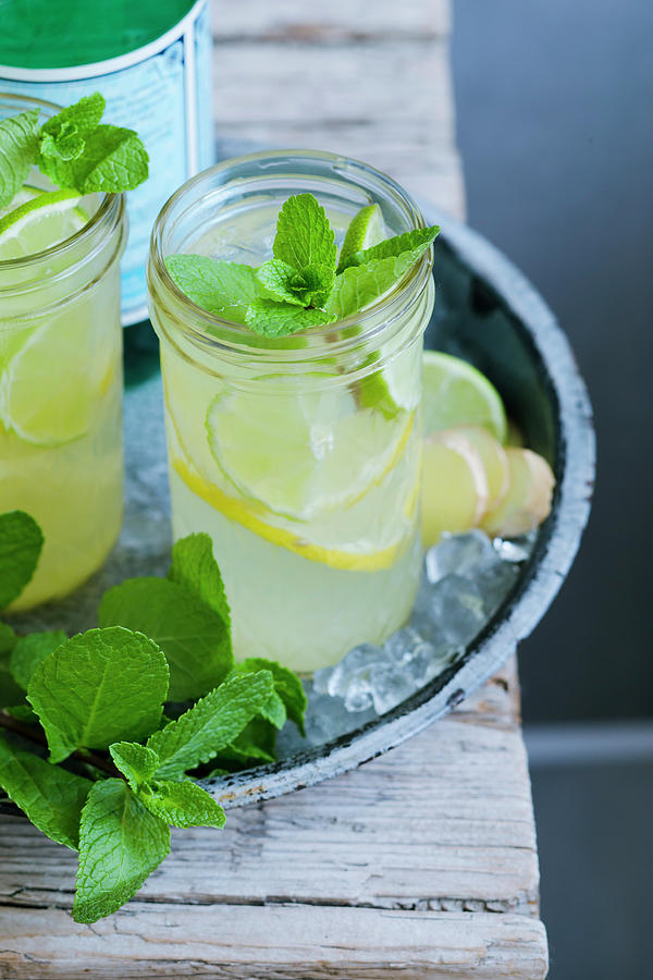 Lemon And Lime Switchel With Ginger And Mint #1 Photograph by Tina Engel