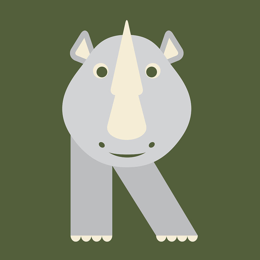 Letter R - Animal Alphabet - Rhino Monogram Digital Art by Jen Montgomery -  Fine Art America