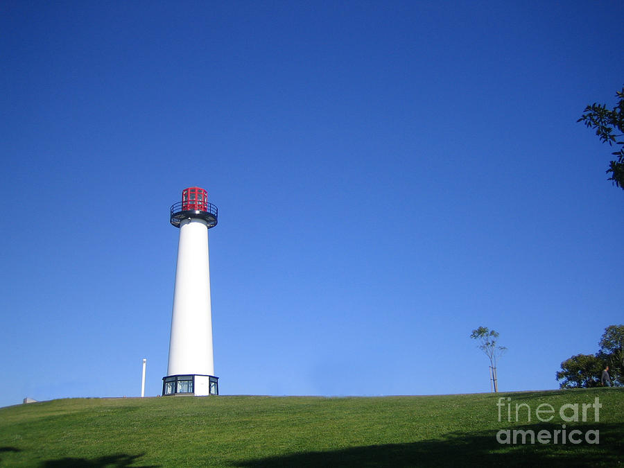 Lighthouse At Long Beach Harbor In Southern California Blue Sky Day View #1 Photograph by John Shiron