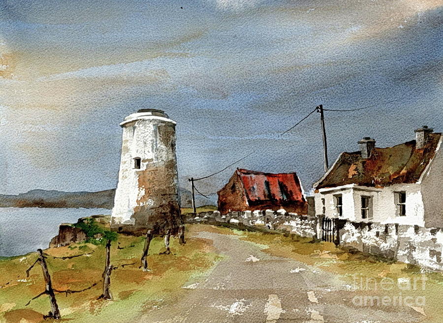 Lighthouse on Inis Boffin, Galway #1 Painting by Val Byrne