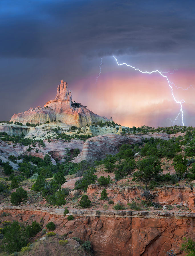 Lightning At Church Rock, Red Rock State Park, New Mexico #1 Photograph by Tim Fitzharris