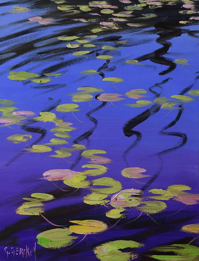Lilies On Blue Water Painting