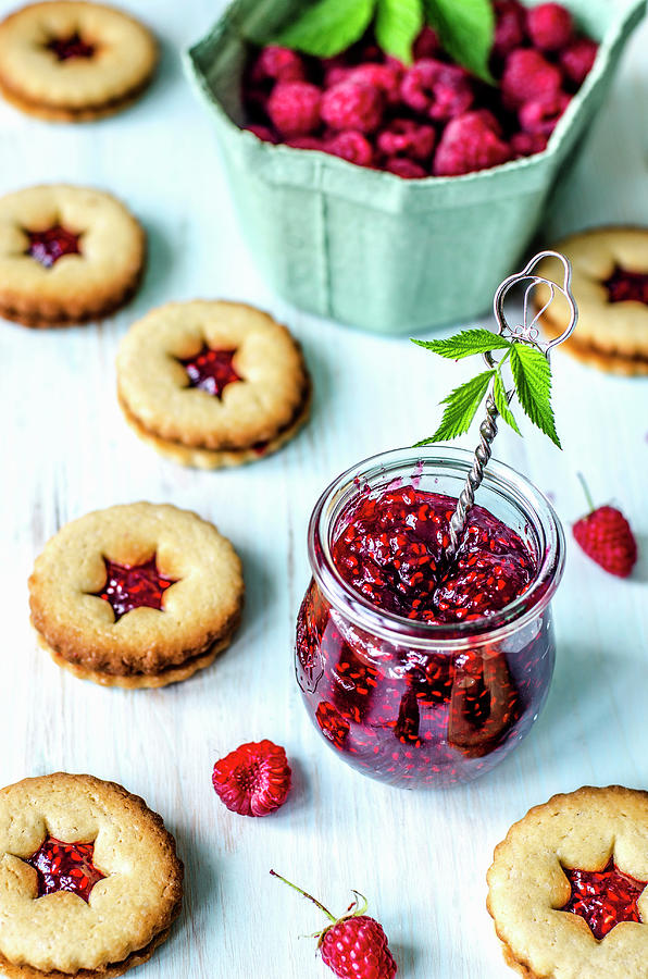 Linzer Biscuits With Raspberry Jam #1 Photograph by Gorobina