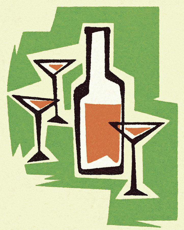 Martini Drawing - Liquor Bottle and Martini Glasses #1 by CSA Images