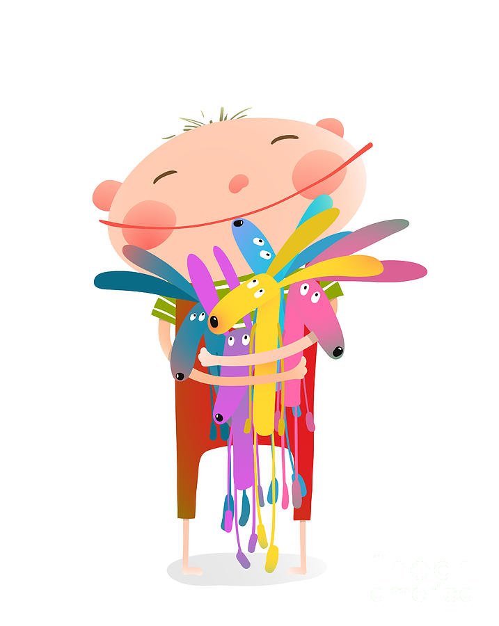 Play Digital Art - Little Boy Holding Rabbits Fun Toys by Popmarleo Play Digital Art - Little Boy Holding Rabbits Fun Toys by Popmarleo