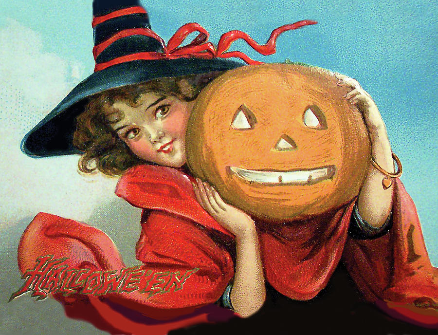 Little girl with pumpkin #1 Digital Art by Long Shot