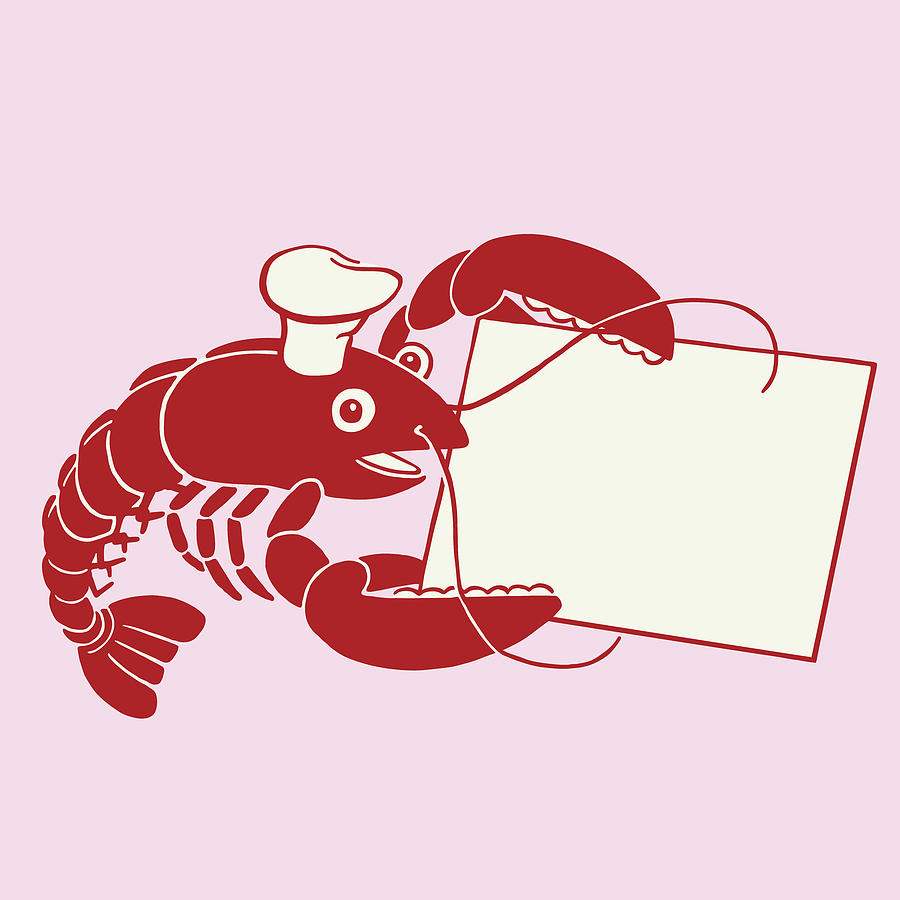 Vintage Drawing - Lobster Holding a Sign #1 by CSA Images