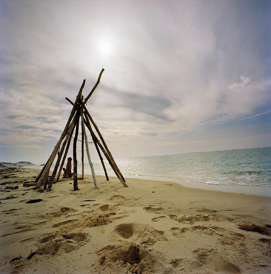 Nature Digital Art - Log Teepee On Sandy Beach #1 by Ghislain & Marie David De Lossy