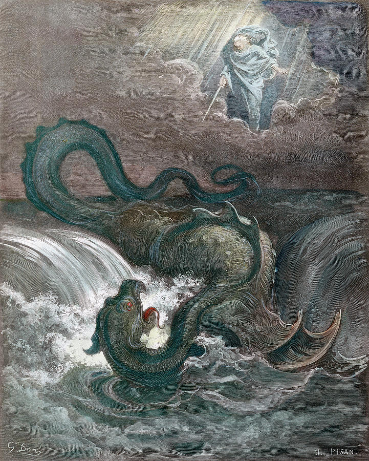 Lord Slaying Leviathan #1 Drawing by Gustave Dore