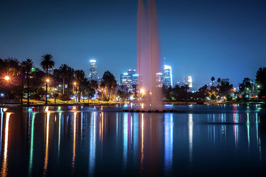 Los Angeles california city downtown at night #1 Photograph by Alex Grichenko