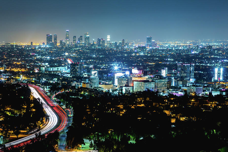 Los Angeles Night Cityscape #1 Photograph by Deimagine