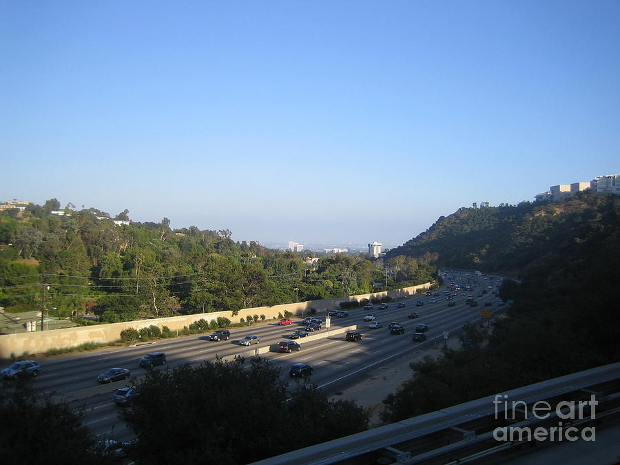 Los Angeles Westside View 405 Freeway High Rise Buildings Typical Sunny Day 2008 At Sunset #1 Photograph by John Shiron